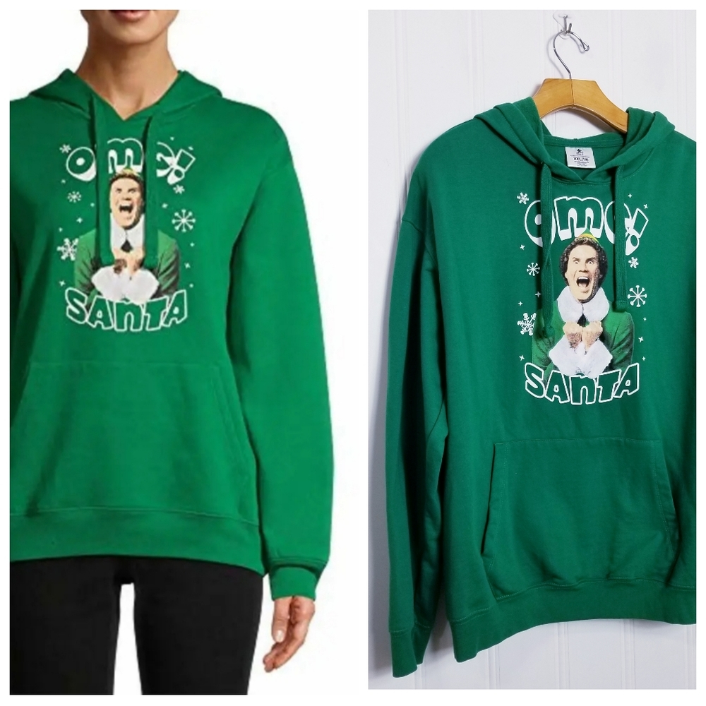 Elf Christmas Hoodie Womens XXL Buddy OMG Santa Green Holiday Sweatshirt
